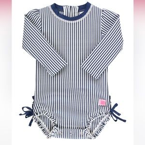 One piece long sleeve pinstriped rash guard with bows